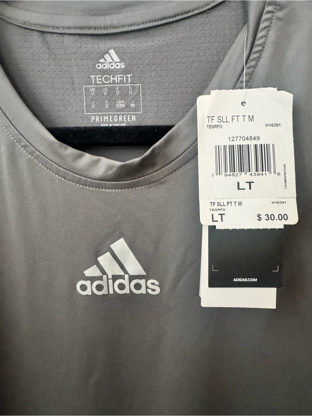Adidas men’s sleeveless Techfit Trefoil Muscle Tee Tall length Grey -NWT
